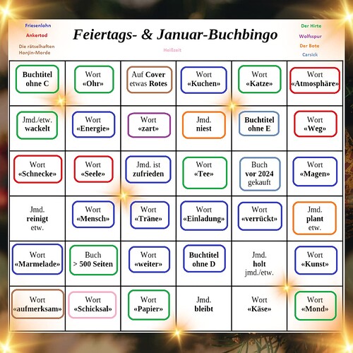 Buchbingo Feiertagsbingo Dezember Januar 2024 2025 fertig